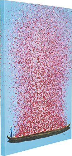 Kare Design Bild Touched Flower Boat Blau Pink,100x80cm, XL Leinwandbild auf Keilrahmen, Wanddekoration mit Boot und Blumen, Blau-Rosa (HxB) 100x80cm - 3