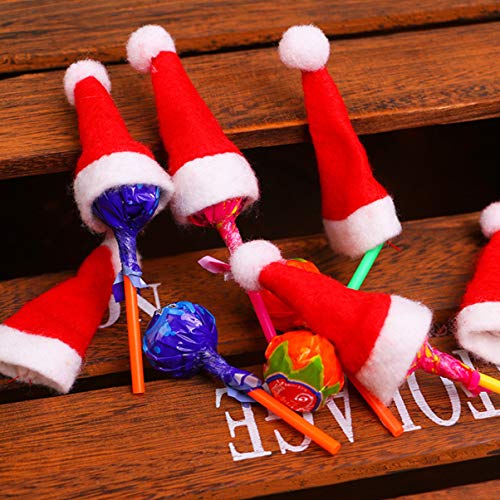 LUOEM 24 Stücke Lollipop Hut Mini Weihnachtsmütze Lollipop Topper Süßigkeiten Verpackung Weinflasche Besteck Abdeckung Puppen Weihnachtshut Puppenhaus Weihnachtsdekoration Weihnachtsschmuck - 6