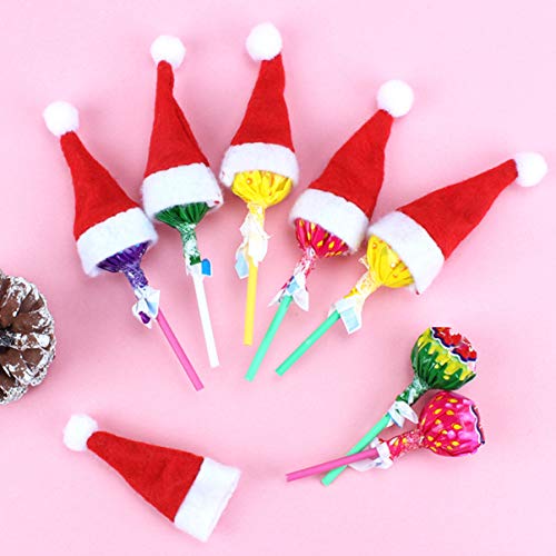 LUOEM 24 Stücke Lollipop Hut Mini Weihnachtsmütze Lollipop Topper Süßigkeiten Verpackung Weinflasche Besteck Abdeckung Puppen Weihnachtshut Puppenhaus Weihnachtsdekoration Weihnachtsschmuck - 7