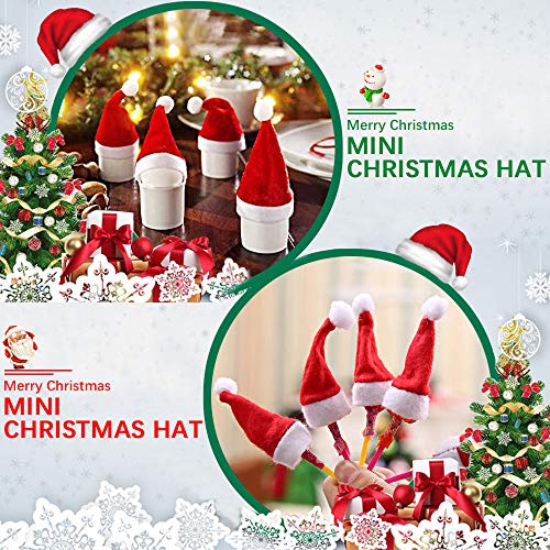 LYTIVAGEN 120 Stück Mini Weihnachten Hut Weihnachtsmütze Weihnachtshut Klein Weihnachtsmann Mütze Strickmütze Mini Schneemann Hut Nikolausmützen Kunststoff Top Hüte für Weihnachten Deko DIY Handwerk - 4