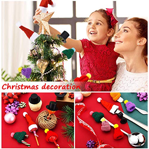 LYTIVAGEN 120 Stück Mini Weihnachten Hut Weihnachtsmütze Weihnachtshut Klein Weihnachtsmann Mütze Strickmütze Mini Schneemann Hut Nikolausmützen Kunststoff Top Hüte für Weihnachten Deko DIY Handwerk - 6