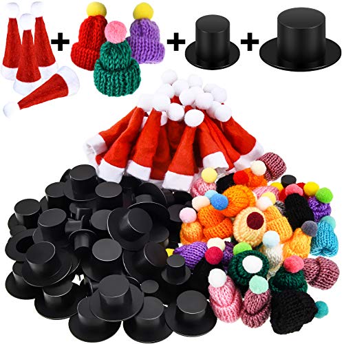 120 Stück Mini Weihnachten Strickmütze Mini Rote Weihnachtsmütze Schwarz Plastik Weihnachtsmütze Weihnachten Puppe Basteln Hut für Christbaum Ornaments DIY Handwerk Kunst Dekoration