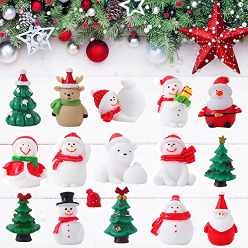 Herefun 16 Stück Weihnachten Miniatur Ornamente, DIY Harz Figuren Mini Weihnachtendeko Set, Weihnachtsbaum Schneemann Weihnachtsmann Rentier Kleine Ornamente für Garden Desktop Landschaft