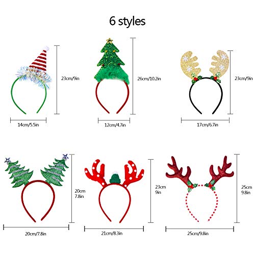 Feelava Weihnachten Stirnband,6 Arten Rentiergeweih Spaß Weihnachtsbaum Weihnachtsmütze Kopfbedeckung für Kinder Erwachsene,Weihnachtsfeiertag liefert Zubehör Gefälligkeiten - 2