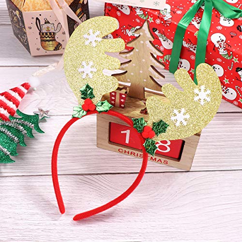 Amosfun 4 Stücke Glitzer Weihnachtsmütze Weihnachtsbaum und Rentier Geweih Haarreif Weihnachten Haarschmuck Kopfschmuck Kopfbedeckung Kinder Erwachsene Party Kostüm Zubehör - 4