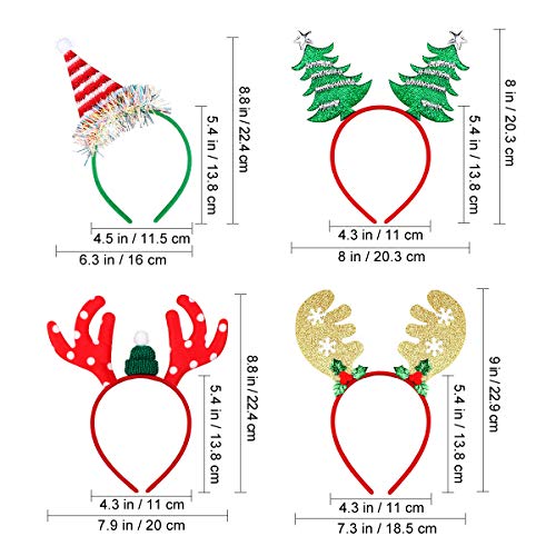 Amosfun 4 Stücke Glitzer Weihnachtsmütze Weihnachtsbaum und Rentier Geweih Haarreif Weihnachten Haarschmuck Kopfschmuck Kopfbedeckung Kinder Erwachsene Party Kostüm Zubehör - 5