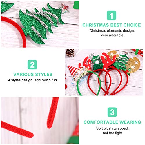 Amosfun 4 Stücke Glitzer Weihnachtsmütze Weihnachtsbaum und Rentier Geweih Haarreif Weihnachten Haarschmuck Kopfschmuck Kopfbedeckung Kinder Erwachsene Party Kostüm Zubehör - 8