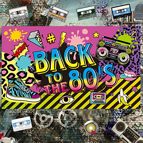 80 Jahre Party Dekoration, Extra Großer Stoff Zurück zu den 80 Jahren Hip Hop Zeichen Party Banner Foto Stand Hintergrund Wand Dekoration Kit für 80 Jahre Party Lieferungen, 72,8 x 43,3 Zoll - 3