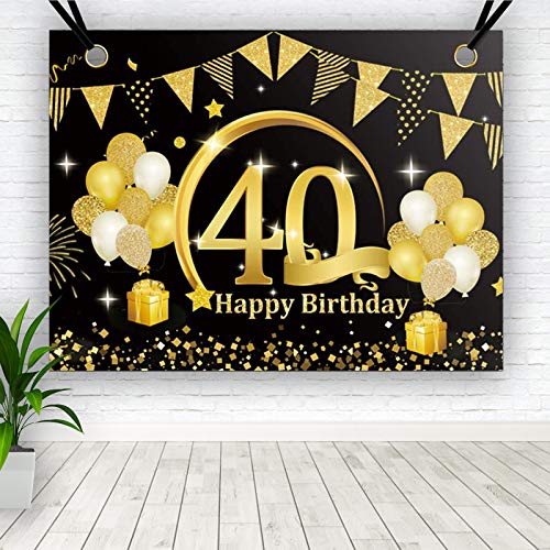 BOYATONG 40. Geburtstag Dekoration Schwarz Gold, Extra Große Stoff Schild Poster zum 40. Jahrestag Foto Stand Hintergrund Banner, 40 Jahre Geburtstag Party Lieferung für Frau Mann