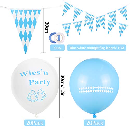 Bluelves Oktoberfest Deko Set,XXL Oktoberfest Ballon Dekoration,Bayrisch Wiesn Dekoration,Bayrische Deko Set,Oktoberfest Banner,Bayern Wimpel Girlande,Weiß und Blau Luftballon,Wiesen Party Deko - 4