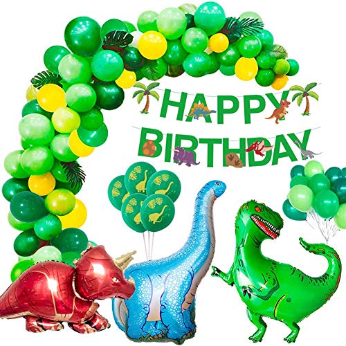 Alintor Kindergeburtstag Deko, Dinosaurier Geburtstagsdeko Jungen Set, Happy Birthday Banner, Jura-Stil Dino Party Luftballons, Perfekt für Kinder 1-10 Geburtstagsfeier