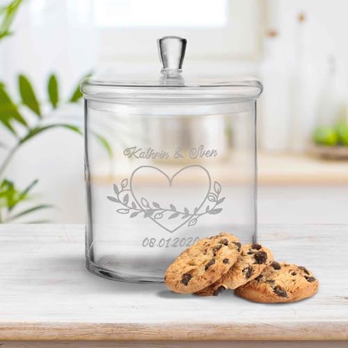 GRAVURZEILE Leonardo Keksglas mit Gravur – Keksdose Bonbonglas mit Deckel – Vorratsdose personalisiert mit Namen & Datum – Geschenk für Paare, zur Hochzeit als Geldgeschenk Farbe Herzenssache - 2