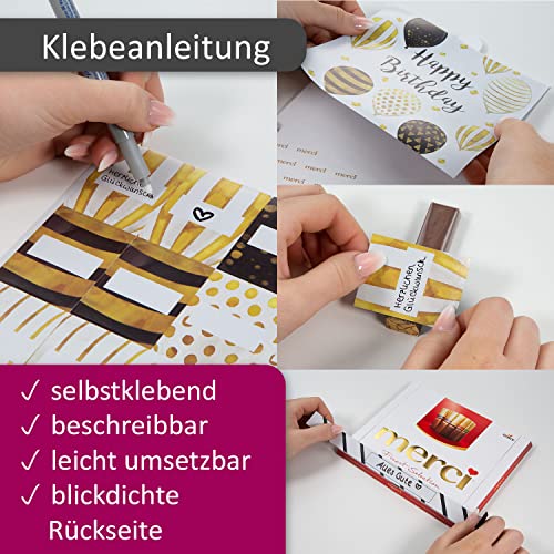Aufkleber-Set passend für Merci Schokolade zum Geburtstag mit vorgedruckten und blanko Aufklebern I selbstklebend I kreative Geschenk-Idee I Individuell I ohne Schokolade I dv_786 - 3