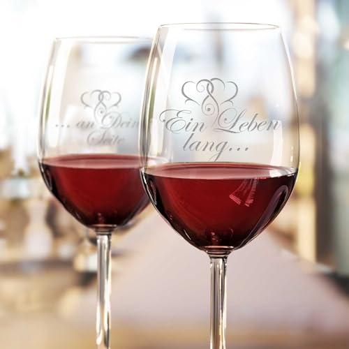 Leonardo Weinglas Ein Leben lang an Deiner Seite mit Gravur im Set – Geschenk für Paare – Liebesbeweis Liebesgeschenk für Sie/Ihn – Idee als Hochzeitsgeschenk Jahrestag oder zur Verlobung - 3