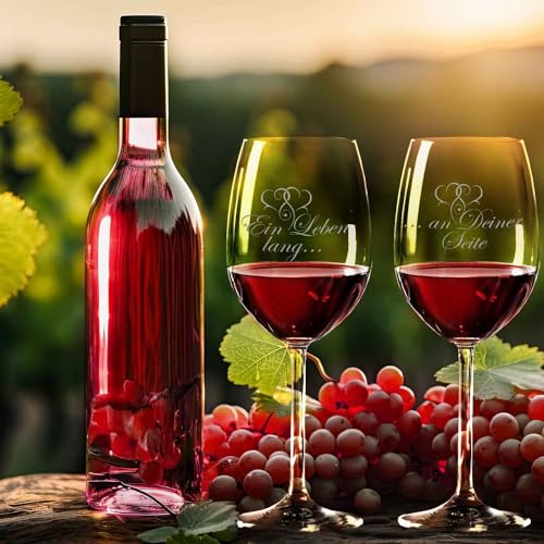 Leonardo Weinglas Ein Leben lang an Deiner Seite mit Gravur im Set – Geschenk für Paare – Liebesbeweis Liebesgeschenk für Sie/Ihn – Idee als Hochzeitsgeschenk Jahrestag oder zur Verlobung - 5