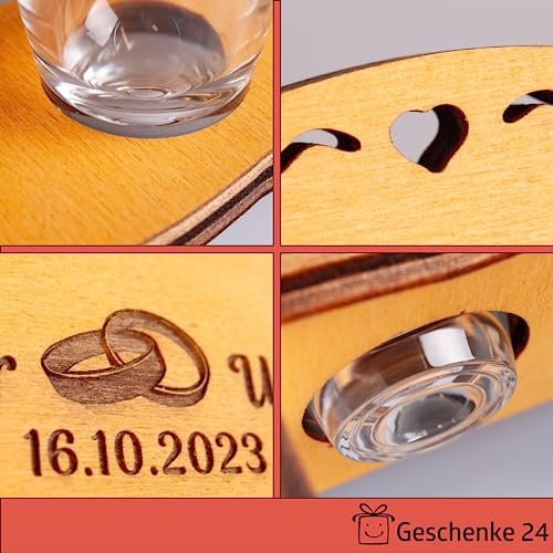 Hochzeitsbank mit Schnapsgläsern mit Gravur Herzen I personalisierte Hochzeitsgeschenke für Brautpaar – Geld Geschenke zur Hochzeit, Geschenk Hochzeitstag - 4