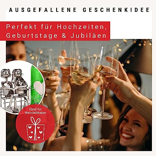 Wein Flaschenhalter Liebespaar auf Bank – Weinflaschenhalter Metall mit Figuren als Geschenk oder Dekoartikel für zu Hause - 3