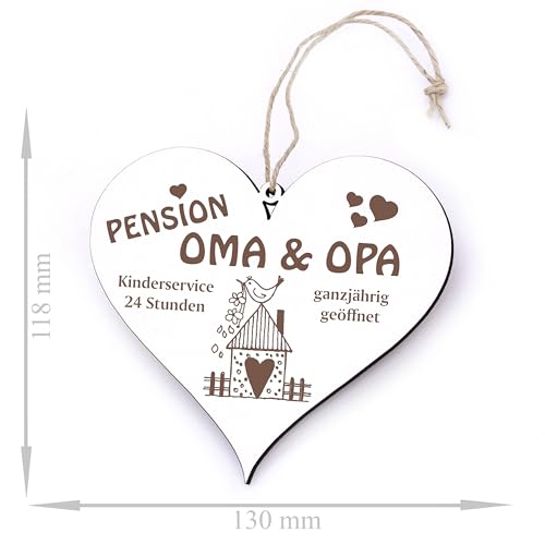 SCHILD Herz PENSION OMA & OPA – ganzjährig geöffnet ca. 13 x 12 cm – mit VOGELHAUS Motiv - 2
