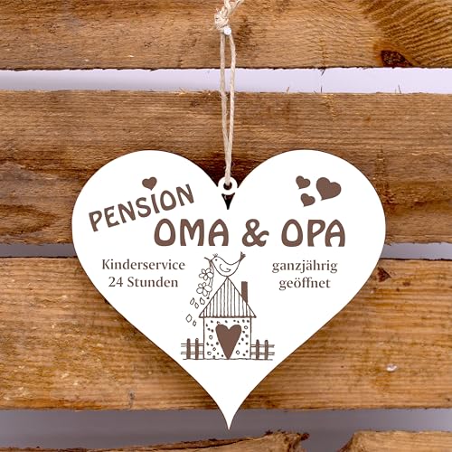 SCHILD Herz PENSION OMA & OPA – ganzjährig geöffnet ca. 13 x 12 cm – mit VOGELHAUS Motiv - 3