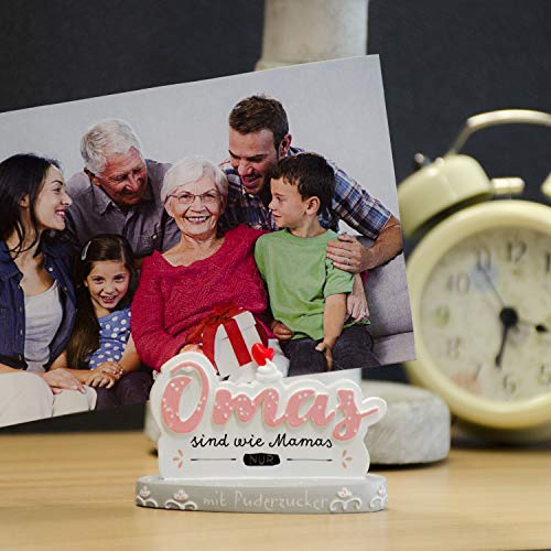 Happy Life 46123 Fotohalter mit Spruch Omas sind wie Mamas nur mit Puderzucker, Grau, Rosa, Geschenk Oma - 4