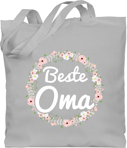 Shirtracer Oma - Beste Oma Blumenkranz - Unisize - Hellgrau - geschenke für oma stoffbeutel - WM101 - Stoffbeutel aus Baumwolle Jutebeutel lange Henkel