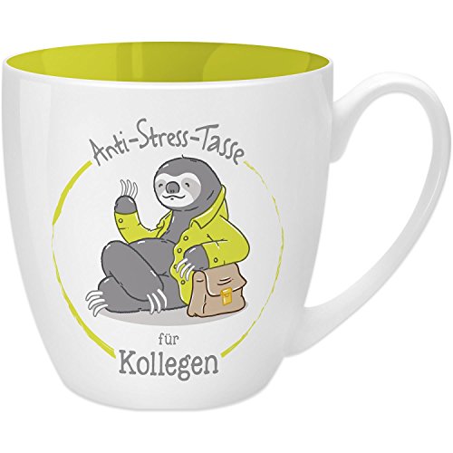 Gruss & Co 45491 Anti-Stress Tasse für den Kollegen, 45 cl, Geschenk, New Bone China, Gelb, 9.5 cm