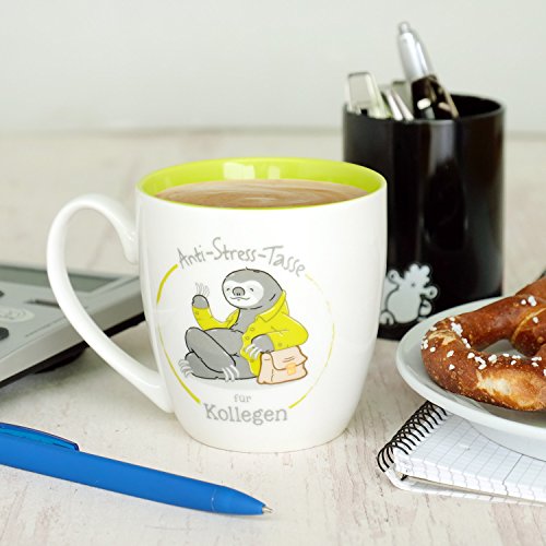 Gruss & Co 45491 Anti-Stress Tasse für den Kollegen, 45 cl, Geschenk, New Bone China, Gelb, 9.5 cm - 2