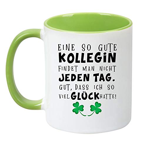 TassenTicker® "Eine so Gute Kollegin findet Man Nicht jeden Tag - beidseitig Bedruckt - Kaffeetasse - Arbeit - Büro - Geschenkidee (hellgrün)