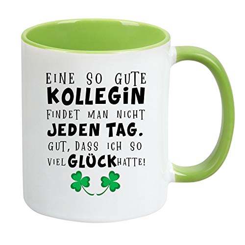 TassenTicker® „Eine so Gute Kollegin findet Man Nicht jeden Tag – beidseitig Bedruckt – Kaffeetasse – Arbeit – Büro – Geschenkidee (hellgrün) - 2