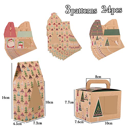 24 Stück Keksverpackungen Weihnachten Keksschachtel Geschenkboxen Set mit Sichtfenster und DIY Karten Kekse Verpackung Weinachten Schachtel Deko Geschenk Box Papier Groß Keksschachtel für Plätzchen - 2