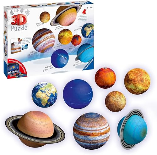 Ravensburger 3D Puzzle Planetensystem für Kinder ab 6 Jahren - 8 Puzzleball-Planeten als Sonnensystem Modell mit Poster - Modellbau ganz ohne Kleben