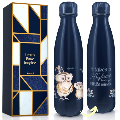 Geschenk für Lehrerin und Lehrer Edelstahl Trinkflasche Wasserflasche mit Eule lustig Erzieherin Geschenkidee als dankeschön für Weihnachten Erntedankfest Ruhestand Schule erster Schultag Schulanfang