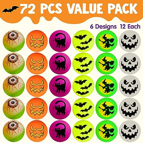 JOYIN 72 Stück Flummi Im Dunkeln leuchtende Bouncing Ball 32mm Gummiball Springball Hüpfball, 6 Halloween Theme Designs für Halloween Party, Kinderpreise, Geburtstagsfeier, Süßes oder Saures - 2