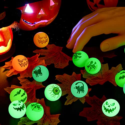 JOYIN 72 Stück Flummi Im Dunkeln leuchtende Bouncing Ball 32mm Gummiball Springball Hüpfball, 6 Halloween Theme Designs für Halloween Party, Kinderpreise, Geburtstagsfeier, Süßes oder Saures - 8