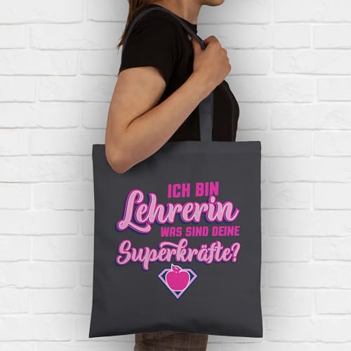 Lehrer – Ich bin Lehrerin – Was sind deine Superkräfte? – Unisize – Dunkelgrau – superkraft lehrerin – WM101 – Stoffbeutel aus Baumwolle Jutebeutel lange Henkel - 3