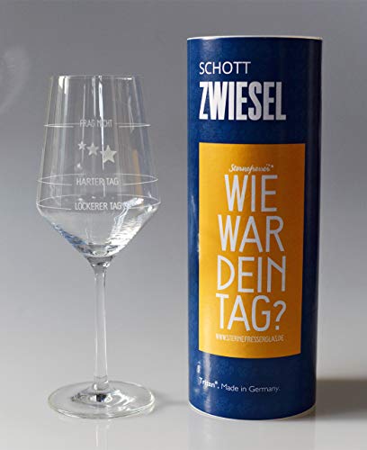 XL Wie war Dein Tag-Weinglas (1x 540ml Glas) von Schott Zwiesel | Made in Germany | Guter Tag, Schlechter Tag, Frag Nicht -Weinglas mit Aufdruck | Rotwein Weißwein | Sternefresser®
