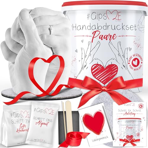 GipsME 3D Handabdruck Set für Paare Hochwertiges Gipsabdruckset Hände Inklusive Alginat Abformmasse als Jahrestag Geschenk für Ihn und Sie Partner Geschenke, Pärchen Geschenke Made in Germany