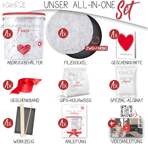 GipsME 3D Handabdruck Set für Paare Hochwertiges Gipsabdruckset Hände Inklusive Alginat Abformmasse als Jahrestag Geschenk für Ihn und Sie Partner Geschenke, Pärchen Geschenke Made in Germany - 2