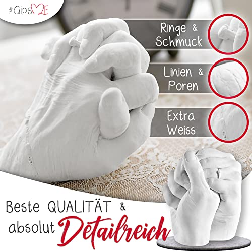 GipsME 3D Handabdruck Set für Paare Hochwertiges Gipsabdruckset Hände Inklusive Alginat Abformmasse als Jahrestag Geschenk für Ihn und Sie Partner Geschenke, Pärchen Geschenke Made in Germany - 5