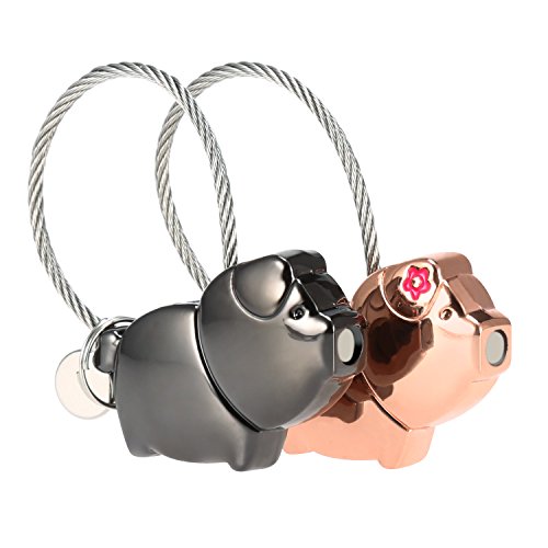 Foonii Schlüsselanhänger Paar Liebe, Magnet Abnehmbar Schlüsselanhänger Schwein Personalisiert Design, Geburtstagsgeschenk für Frauen Männer Freund Freundin (Gun Schwarz + Rose Gold) - 5