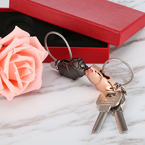 Foonii Schlüsselanhänger Paar Liebe, Magnet Abnehmbar Schlüsselanhänger Schwein Personalisiert Design, Geburtstagsgeschenk für Frauen Männer Freund Freundin (Gun Schwarz + Rose Gold) - 7