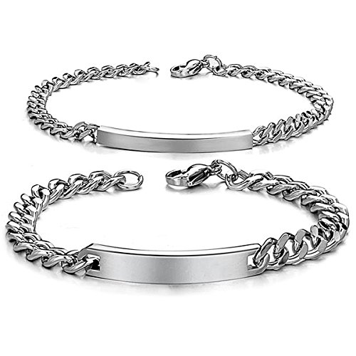 JewelryWe Schmuck 2pcs Herren Damen Armband, Lieben Freundschaftsarmband, Glänzend Poliert, Edelstahl, Silber, kostenlos Gravur