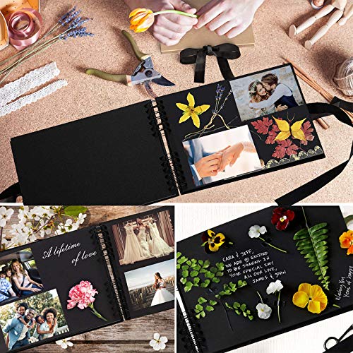 FUNVCE Fotoalbum zum Selbstgestalten Fotobuch Spiralalbum 80 Blanko Schwarze Seiten/40 Blatt Großes DIY Scrapbook Einsteckalbum mit 12 Stife für Baby Kinder Freund Paare Geschenk Geburtstag Hochzeit - 6