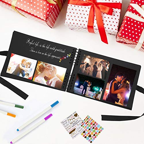FUNVCE Fotoalbum zum Selbstgestalten Fotobuch Spiralalbum 80 Blanko Schwarze Seiten/40 Blatt Großes DIY Scrapbook Einsteckalbum mit 12 Stife für Baby Kinder Freund Paare Geschenk Geburtstag Hochzeit - 7