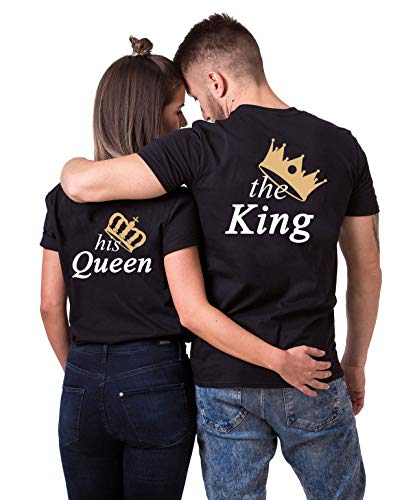 Daisy for U King Queen Pärche Shirts Set für Paar Partner Look T-Shirt Velentienstag Geschenk Tops Paare Baumwolle mit Aufdruck King-1 Stücke Schwarz-XL（Herren）