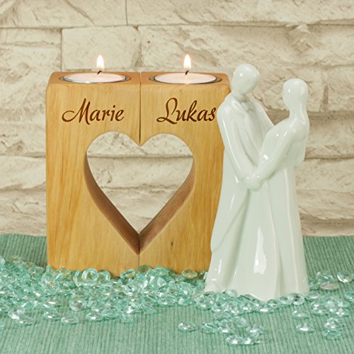 Teelicht Paar – Holz Herz – für verliebte Paare – Geschenke für Hochzeit, Hochzeitstag und Jahrestag (Erle geölt) - 2