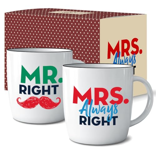 Gifffted Mr Right Mrs Always Right Tassen Set für Sie und Ihn, Hochzeitsgeschenke für Brautpaar,Paar Geschenk, Braut Bräutigam, Paare Weihnachtgeschenke, Hochzeitstag, Kaffeetasse