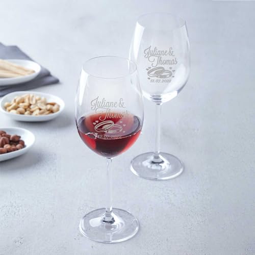 Leonardo Weingläser mit Gravur von Namen & Datum im – Wedding Design – als Geschenk zur Hochzeit, Verlobung oder zum Jahrestag – Personalisiert mit Wunschgravur – das perfekte Hochzeitsgeschenk - 2