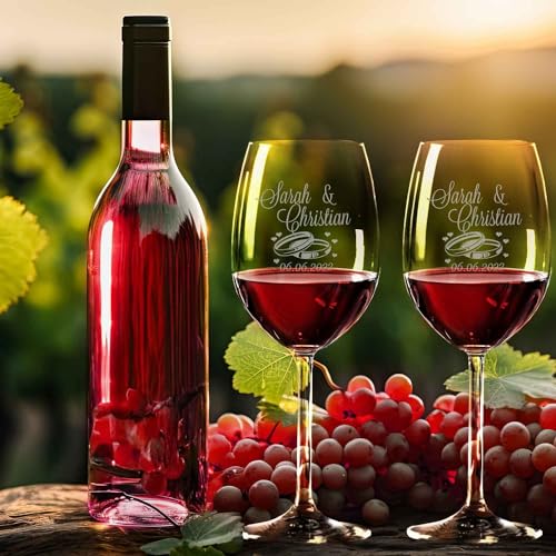 Leonardo Weingläser mit Gravur von Namen & Datum im – Wedding Design – als Geschenk zur Hochzeit, Verlobung oder zum Jahrestag – Personalisiert mit Wunschgravur – das perfekte Hochzeitsgeschenk - 5