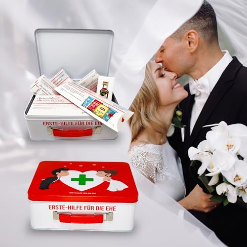 Hochzeitsgeschenk | Erste Hilfe Set für die Ehe, witziger Sanikasten | 9-teilig | Geschenk-Box zur Hochzeit / Valentinstag - 4